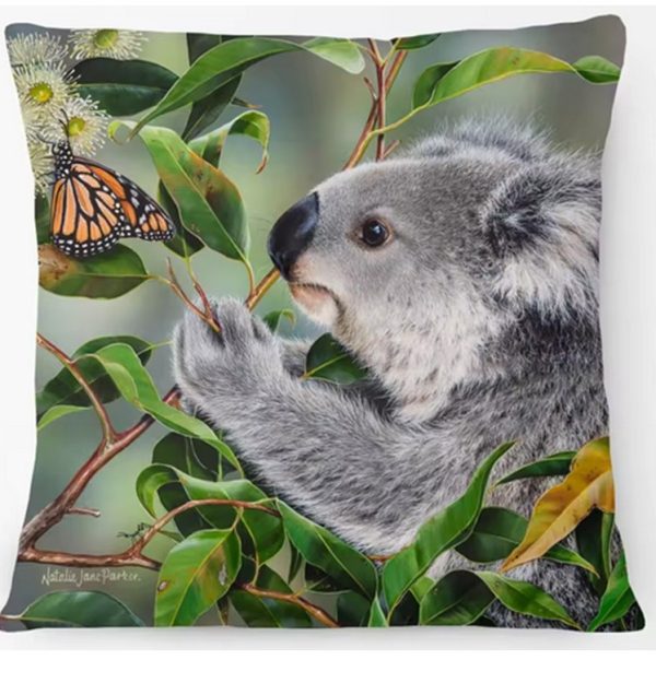 Koala with butterfly on cushion cushion cover