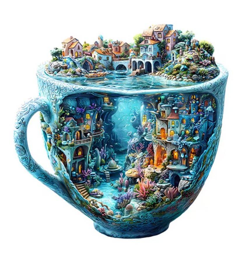 Unusual Shape Jigsaw Puzzles! 1 Whimsical underwater jigsaw village in cup