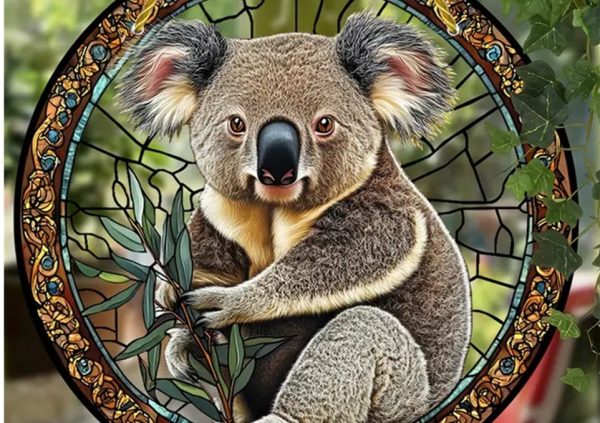 Sun Catcher with Koala surrounded by stained glass design