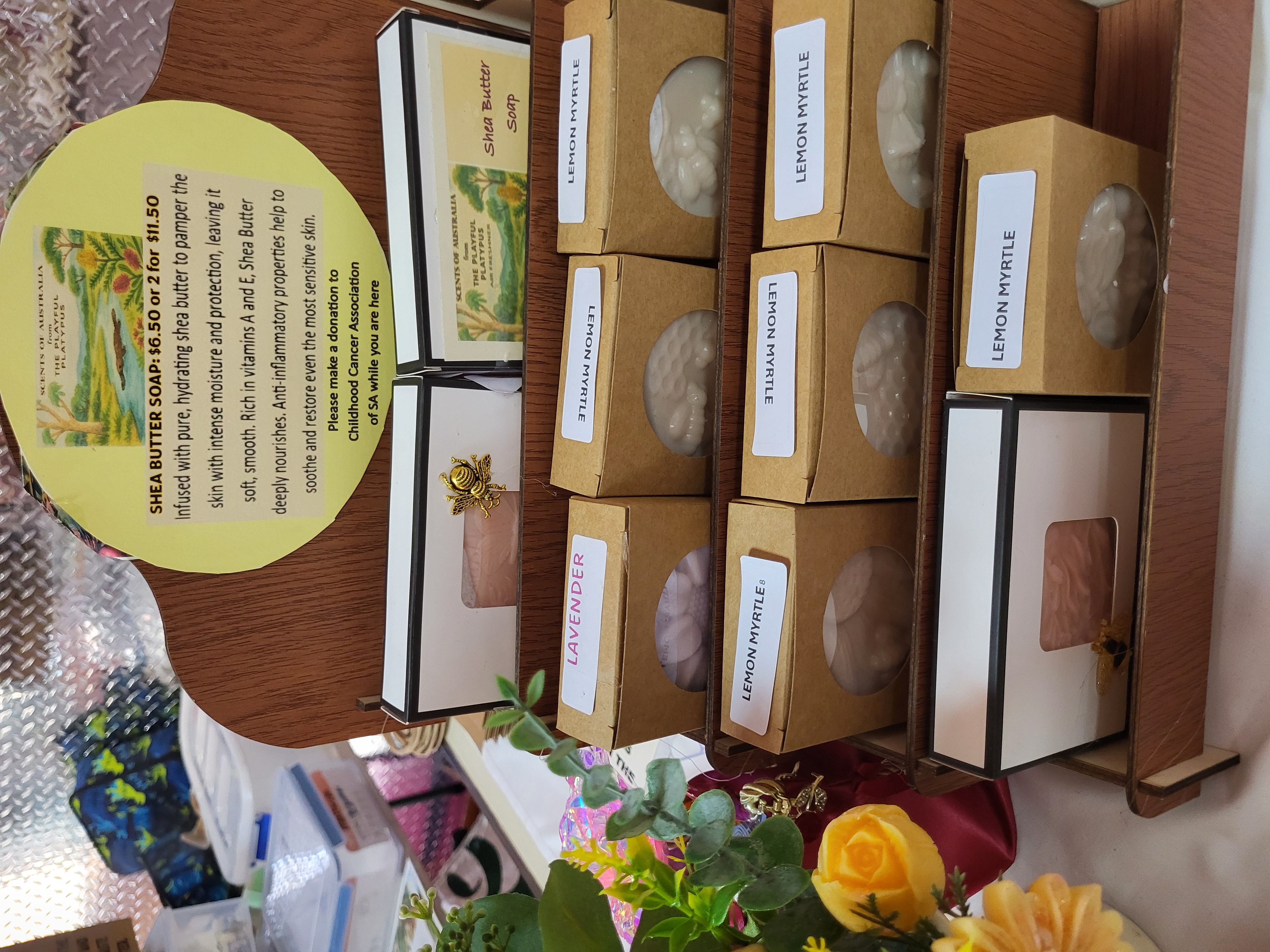 Display of handmade Luxury shea butter soaps